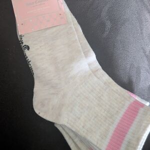 Juicy Couture White Crew Socks with Pink Stripe